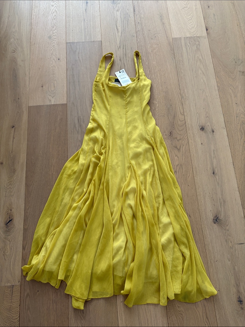 Zara ZW Collection Mid-Yellow Asymmetric Pleated Midi Dress